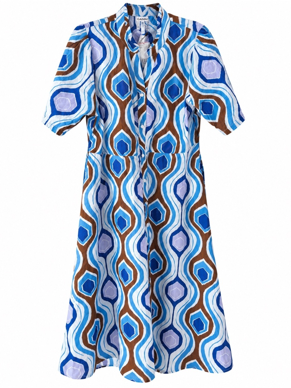 Kaktus Blue, Light Blue & Brown Geometric Maxi Dress